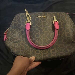 Calvin Klein Monogram Shoulder Bag with Pink Accents